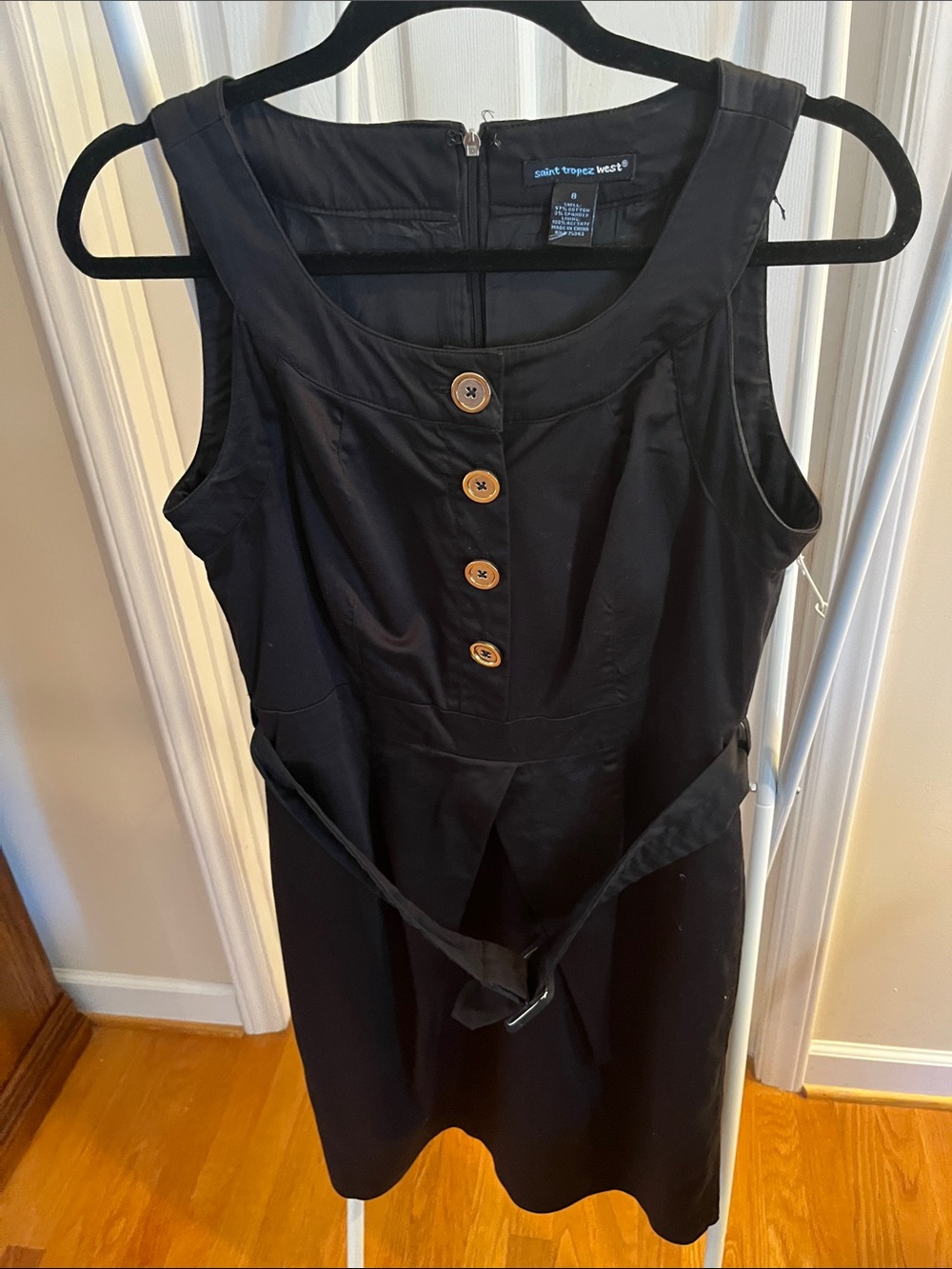 Saint Tropez West Black Sleeveless Button Sheath Dress with Belt PTP 19”